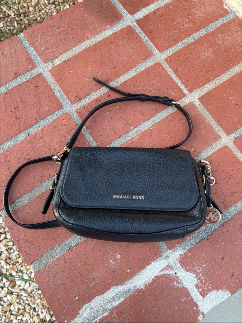 Michael Kors Black Pebbled Leather Crossbody with Gold Hardware